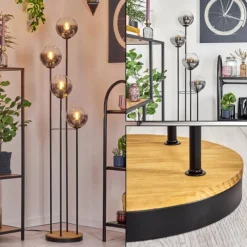 Gastor Lampadaire 30 cm Bois foncé, Noir, 4 lumières