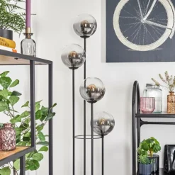 Gastor Lampadaire 30 cm Bois foncé, Noir, 4 lumières