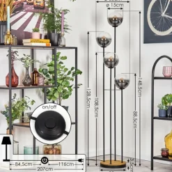 Gastor Lampadaire 30 cm Bois foncé, Noir, 4 lumières