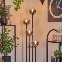 Gastor Lampadaire 30 cm Bois foncé, Noir, 4 lumières