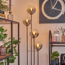 Gastor Lampadaire 30 cm Bois foncé, Noir, 4 lumières