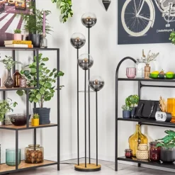 Gastor Lampadaire 30 cm Bois foncé, Noir, 4 lumières