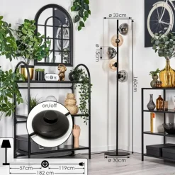 Gastor Lampadaire 33 cm Noir, 5 lumières