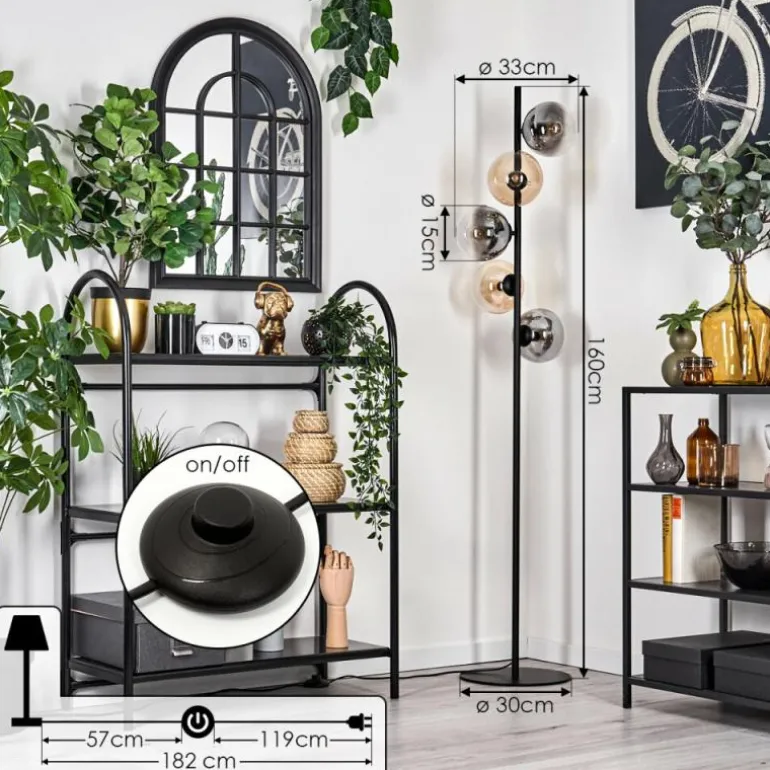 Gastor Lampadaire 33 cm Noir, 5 lumières
