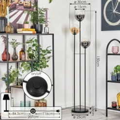 Gastor Lampadaire 30 cm Noir, 3 lumières