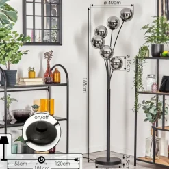 Gastor Lampadaire Chrome, Fumé, 6 lumières