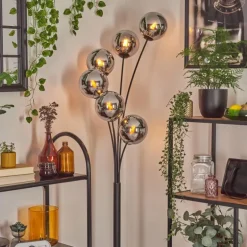 Gastor Lampadaire Chrome, Fumé, 6 lumières