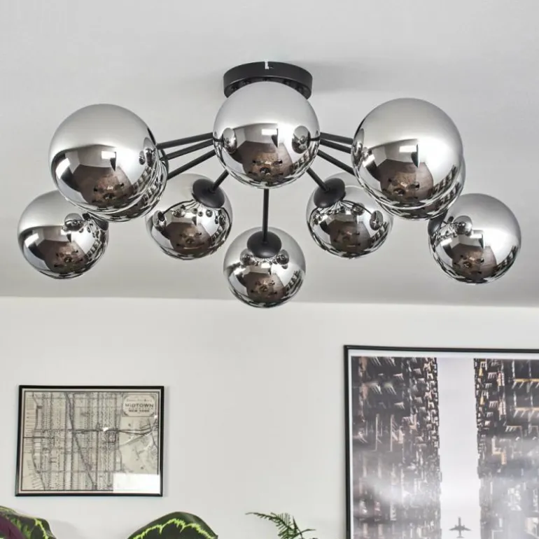Gastor Plafonnier 83 cm Chrome, Fumé, 10 lumières