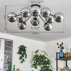 Gastor Plafonnier 83 cm Chrome, Fumé, 10 lumières