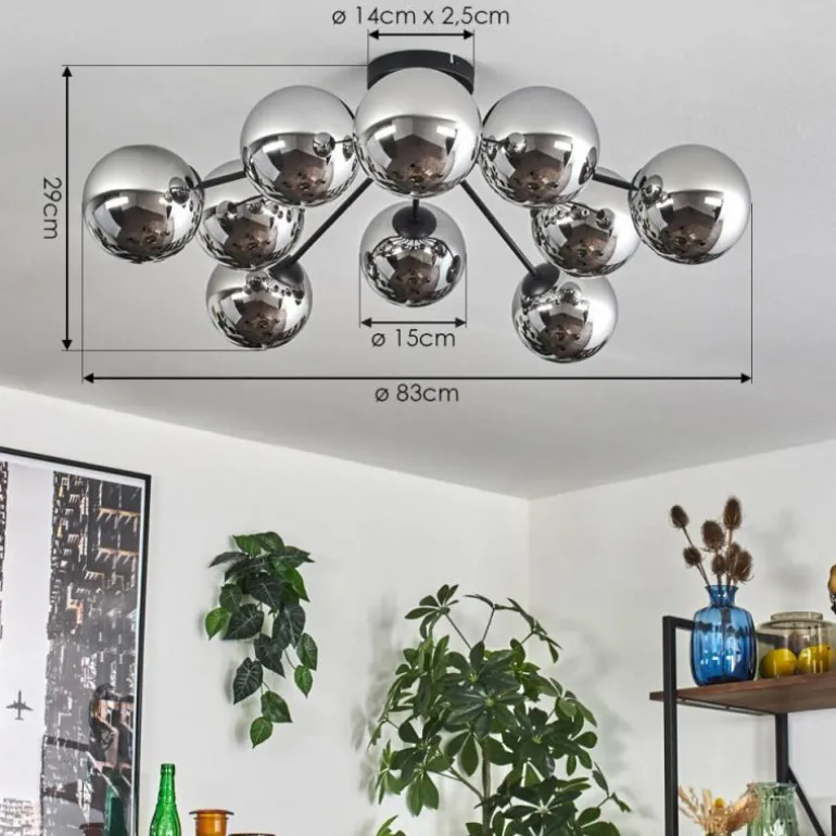 Gastor Plafonnier 83 cm Chrome, Fumé, 10 lumières