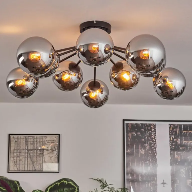 Gastor Plafonnier 83 cm Chrome, Fumé, 10 lumières