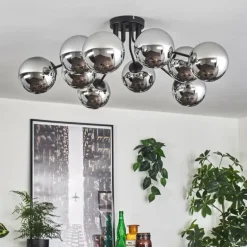 Gastor Plafonnier 83 cm Chrome, Fumé, 10 lumières