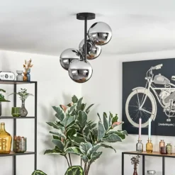 Gastor Plafonnier, Boule lumineuse Chrome, Fumé, 4 lumières