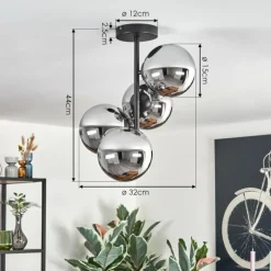 Gastor Plafonnier, Boule lumineuse Chrome, Fumé, 4 lumières