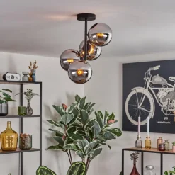 Gastor Plafonnier, Boule lumineuse Chrome, Fumé, 4 lumières