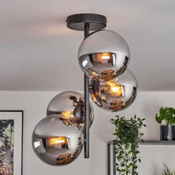 Gastor Plafonnier, Boule lumineuse Chrome, Fumé, 4 lumières