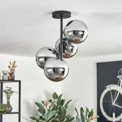 Gastor Plafonnier, Boule lumineuse Chrome, Fumé, 4 lumières