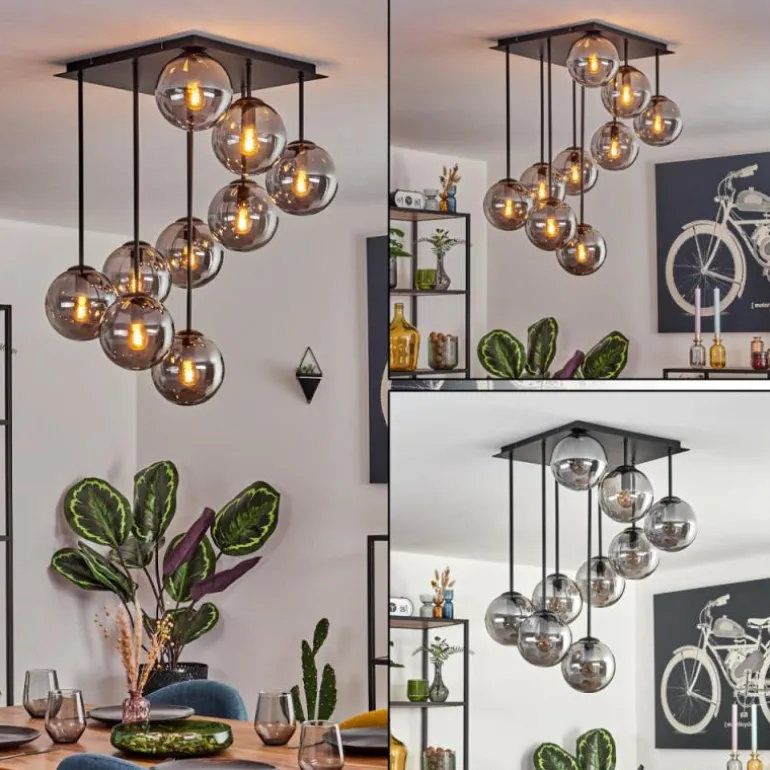 Gastor Plafonnier, Boule lumineuse Fumé, 9 lumières