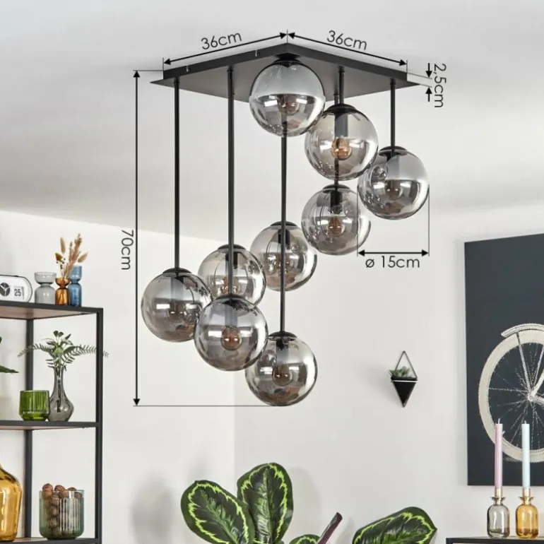 Gastor Plafonnier, Boule lumineuse Fumé, 9 lumières