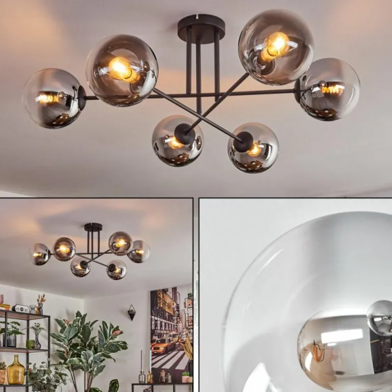 Gastor Plafonnier, Boule lumineuse 80 cm Chrome, Clair, Fumé, 6 lumières