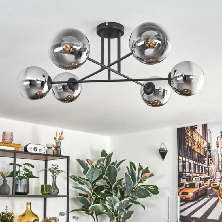 Gastor Plafonnier, Boule lumineuse 80 cm Chrome, Clair, Fumé, 6 lumières