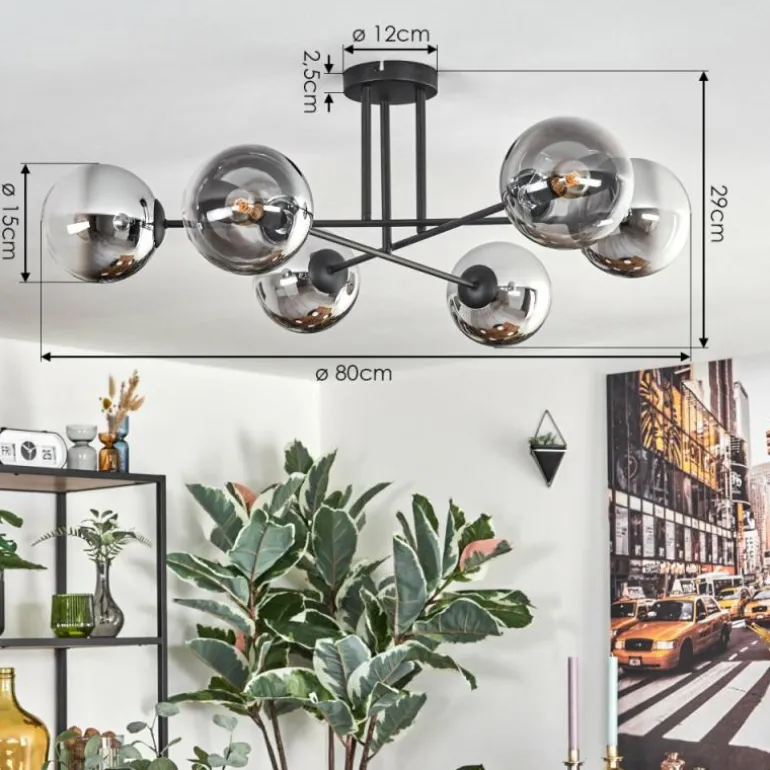 Gastor Plafonnier, Boule lumineuse 80 cm Chrome, Clair, Fumé, 6 lumières