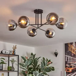 Gastor Plafonnier, Boule lumineuse 80 cm Chrome, Clair, Fumé, 6 lumières