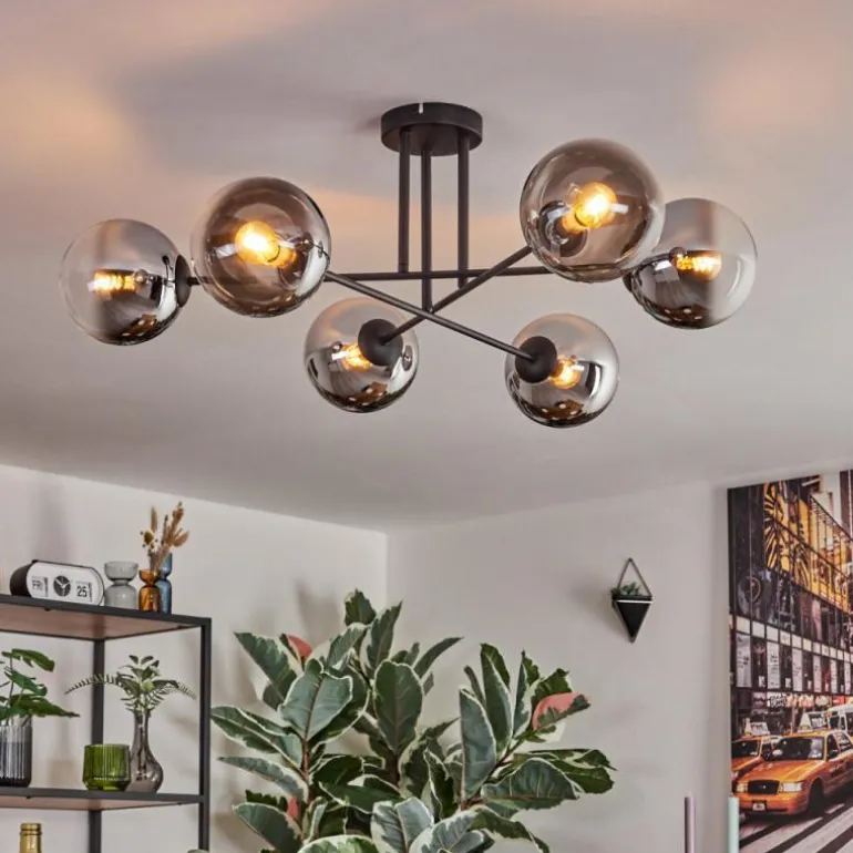 Gastor Plafonnier, Boule lumineuse 80 cm Chrome, Clair, Fumé, 6 lumières