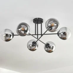 Gastor Plafonnier, Boule lumineuse 80 cm Chrome, Clair, Fumé, 6 lumières