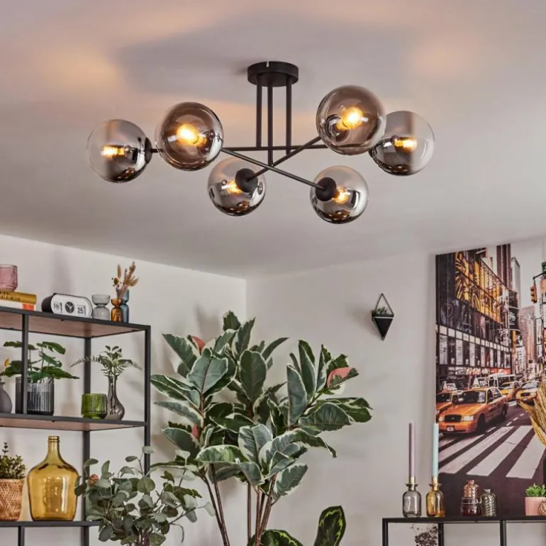 Gastor Plafonnier, Boule lumineuse 80 cm Chrome, Clair, Fumé, 6 lumières