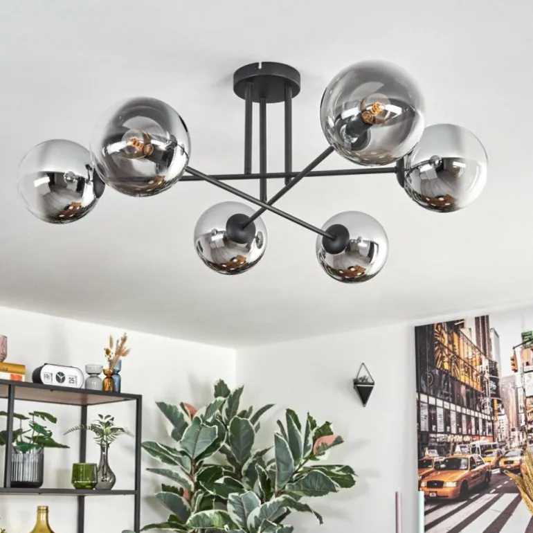 Gastor Plafonnier, Boule lumineuse 80 cm Chrome, Clair, Fumé, 6 lumières