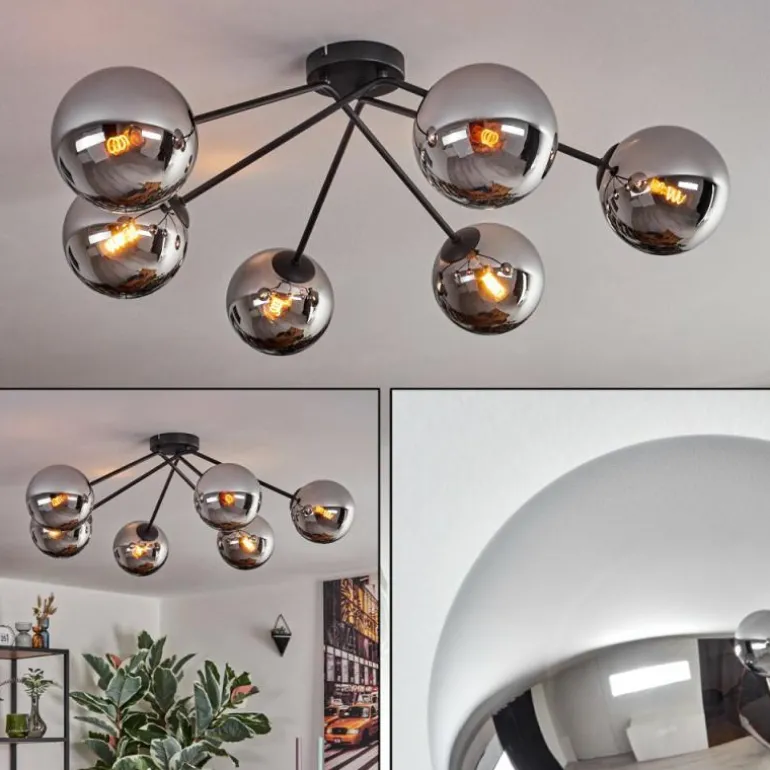 Gastor Plafonnier, Boule lumineuse 80 cm Chrome, Fumé, 6 lumières