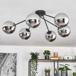 Gastor Plafonnier, Boule lumineuse 80 cm Chrome, Fumé, 6 lumières