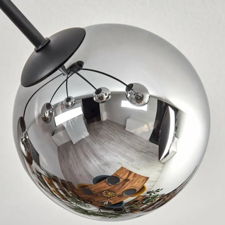 Gastor Plafonnier, Boule lumineuse 80 cm Chrome, Fumé, 6 lumières