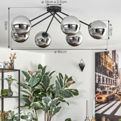 Gastor Plafonnier, Boule lumineuse 80 cm Chrome, Fumé, 6 lumières