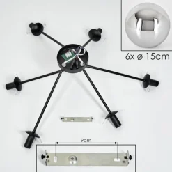 Gastor Plafonnier, Boule lumineuse 80 cm Chrome, Fumé, 6 lumières