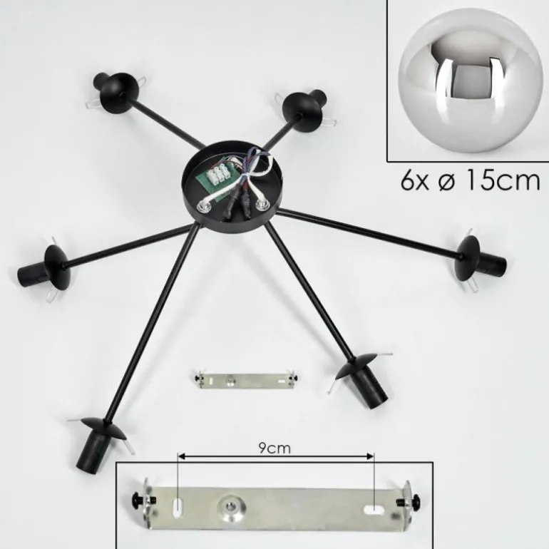 Gastor Plafonnier, Boule lumineuse 80 cm Chrome, Fumé, 6 lumières
