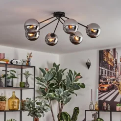 Gastor Plafonnier, Boule lumineuse 80 cm Chrome, Fumé, 6 lumières