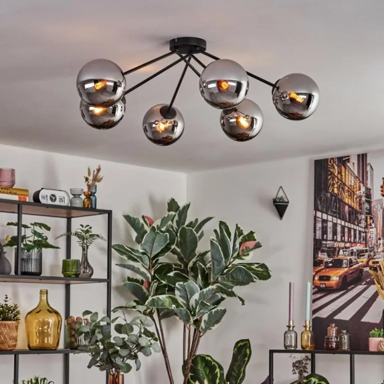 Gastor Plafonnier, Boule lumineuse 80 cm Chrome, Fumé, 6 lumières