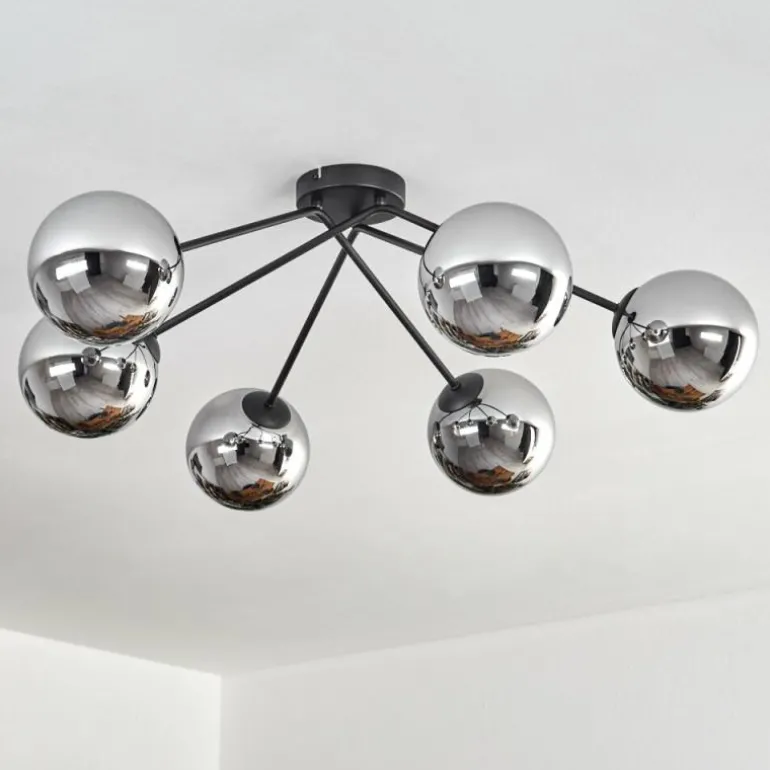 Gastor Plafonnier, Boule lumineuse 80 cm Chrome, Fumé, 6 lumières