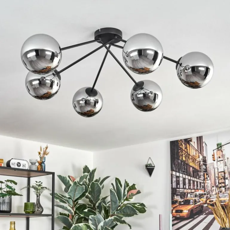 Gastor Plafonnier, Boule lumineuse 80 cm Chrome, Fumé, 6 lumières