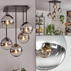 Gastor Plafonnier, Boule lumineuse Chrome, Clair, Fumé, 5 lumières
