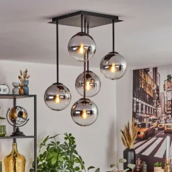 Gastor Plafonnier, Boule lumineuse Chrome, Clair, Fumé, 5 lumières