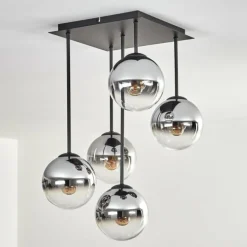 Gastor Plafonnier, Boule lumineuse Chrome, Clair, Fumé, 5 lumières