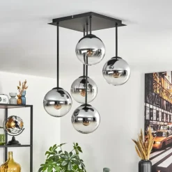 Gastor Plafonnier, Boule lumineuse Chrome, Clair, Fumé, 5 lumières
