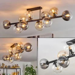 Gastor Plafonnier, Boule lumineuse Ambre, Clair, Fumé, 10 lumières