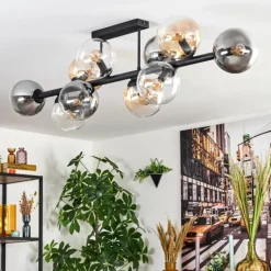 Gastor Plafonnier, Boule lumineuse Ambre, Clair, Fumé, 10 lumières