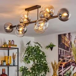 Gastor Plafonnier, Boule lumineuse Ambre, Clair, Fumé, 10 lumières