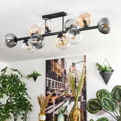 Gastor Plafonnier, Boule lumineuse Ambre, Clair, Fumé, 10 lumières