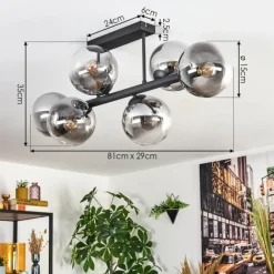 Gastor Plafonnier, Boule lumineuse Clair, Fumé, 6 lumières